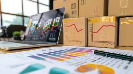 Freight rates comparison chart on a desk, showing cost analysis for different shipping options with copy space