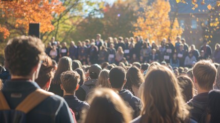 Youthful University Campaign Rally with Engaged Students Eagerly Listening to Progressive Candidate