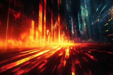 Digital Cityscape with Glowing Lines