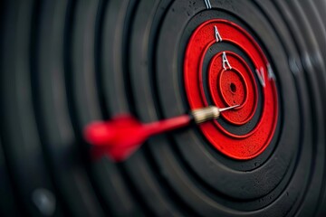 Goal bullseye in red on a black backdrop With copy space
