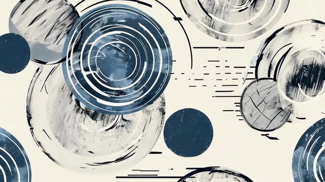 blue, white, carefree minimalist style circle ink paint  floating  with grungy texture abstract background 
