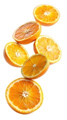 Fototapeta premium Five Halved Oranges Falling Through Air
