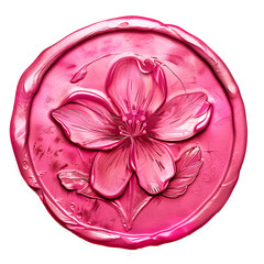 pink sealing wax seal with a flower on a white background.