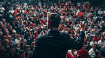 Passionate Candidate Speaking at Post-Election Rally with Intense Focus and Emotion