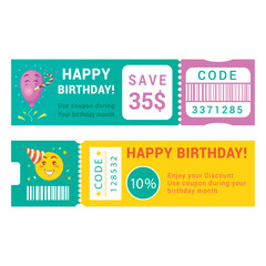 Celebratory happy birthday promo voucher with discounts in this day