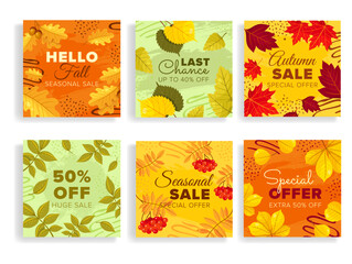 Vibrant autumn sale decorations featuring colorful leaves and seasonal discounts in a cozy atmosphere