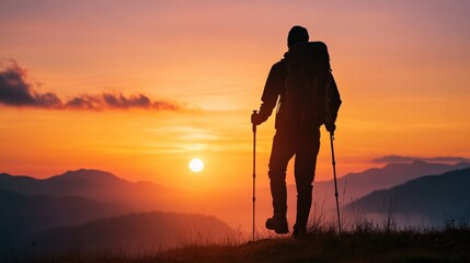 A man is walking in the grassy field with a backpack on