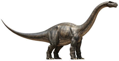 Fototapeta premium Lifelike Model of a Brachiosaurus Dinosaur on Transparent Background, Detailed Prehistoric Creature