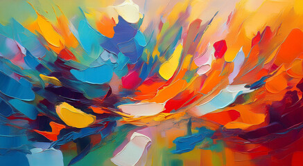 Vibrant Abstract Artwork Featuring Bold Colors and Dynamic Brushstrokes on Canvas.
