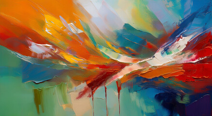Vibrant Abstract Artwork Featuring Bold Colors and Dynamic Brushstrokes on Canvas.