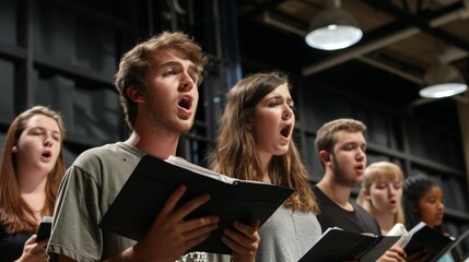 Group of Classmates Singing Scales and Practicing Vocal Warm-Ups for Music Class