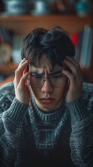 person with headache in the office