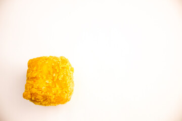 Tahu goreng cripsy, or crispy fried tofu, is one type of snack in Indonesia single object isolated on white background. Perfect for recipe, article, catalogue, commercial, or any cooking contents