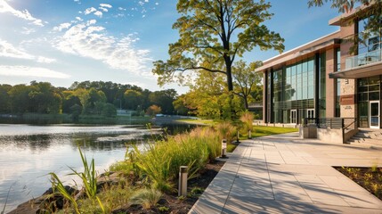 Modern Building by the Lake.
