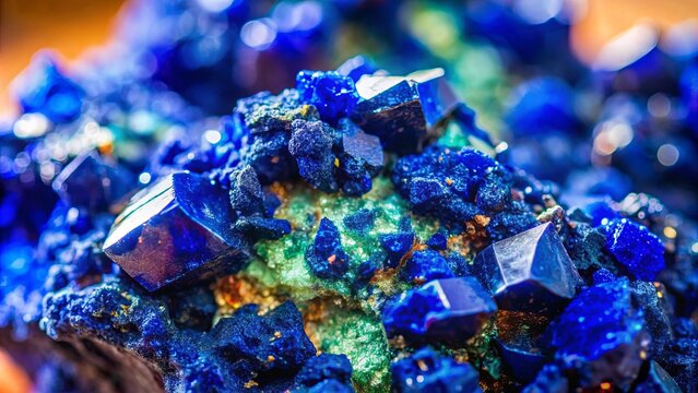 Close-up image of azurite mineral, showcasing its vibrant blue color and intricate crystal structure, azurite, blue