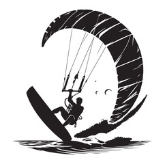 Kitesurfing Kite Surfing silhouette vector on white background.