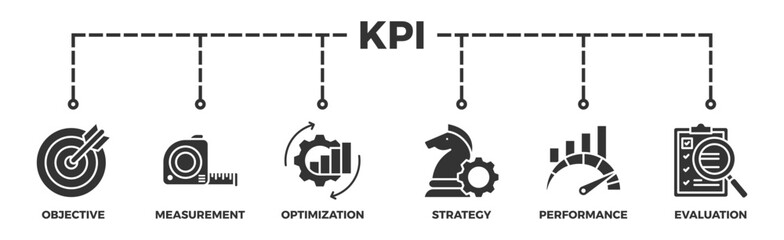 KPI banner web icon illustration concept for key performance indicator in the business metrics with an icon of objective, measurement, optimization, strategy, performance, and evaluation