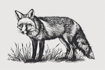 Obraz premium engraving isolated fox illustration ink sketch. Wild animal background
