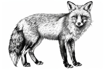 engraving isolated fox illustration ink sketch. Wild animal background