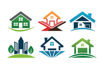 Fototapeta premium Six Colorful House Logo Designs with Landscape Features