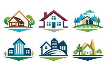 Fototapeta premium Colorful House and Nature Icon Set
