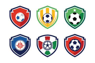 Six Colorful Soccer Team Shield Logos with Footballs