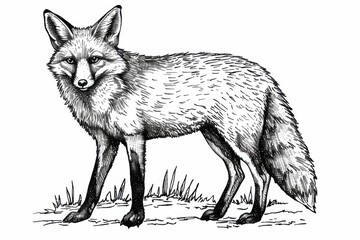 Obraz premium engraving isolated fox illustration ink sketch. Wild animal background