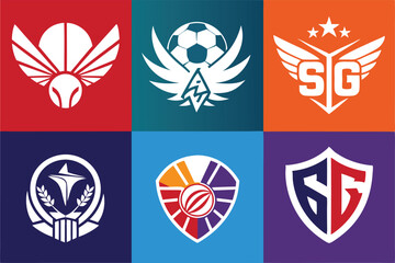 Fototapeta premium Collection of Six Colorful Team Logos with Winged and Shield Designs