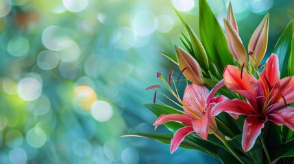 Fototapeta premium Elegant Commercial Banner with Vibrant Bouquet of Exotic Flowers for Print, Card, Poster Design