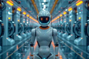 Fototapeta premium Empty smart factory, robotic arms, automated processes, futuristic design. Generative AI