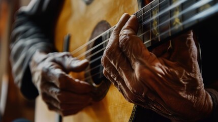 Intimate Close-Up of Classical Guitarist's Hands Skillfully Playing Nylon String Guitar