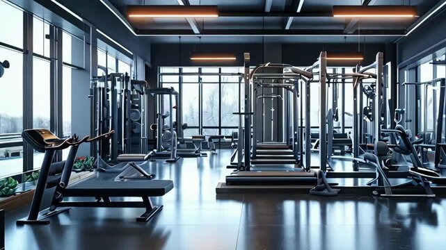 Sleek and Modern Fitness Studio with Parallel Bars and Large Sunlit Windows
