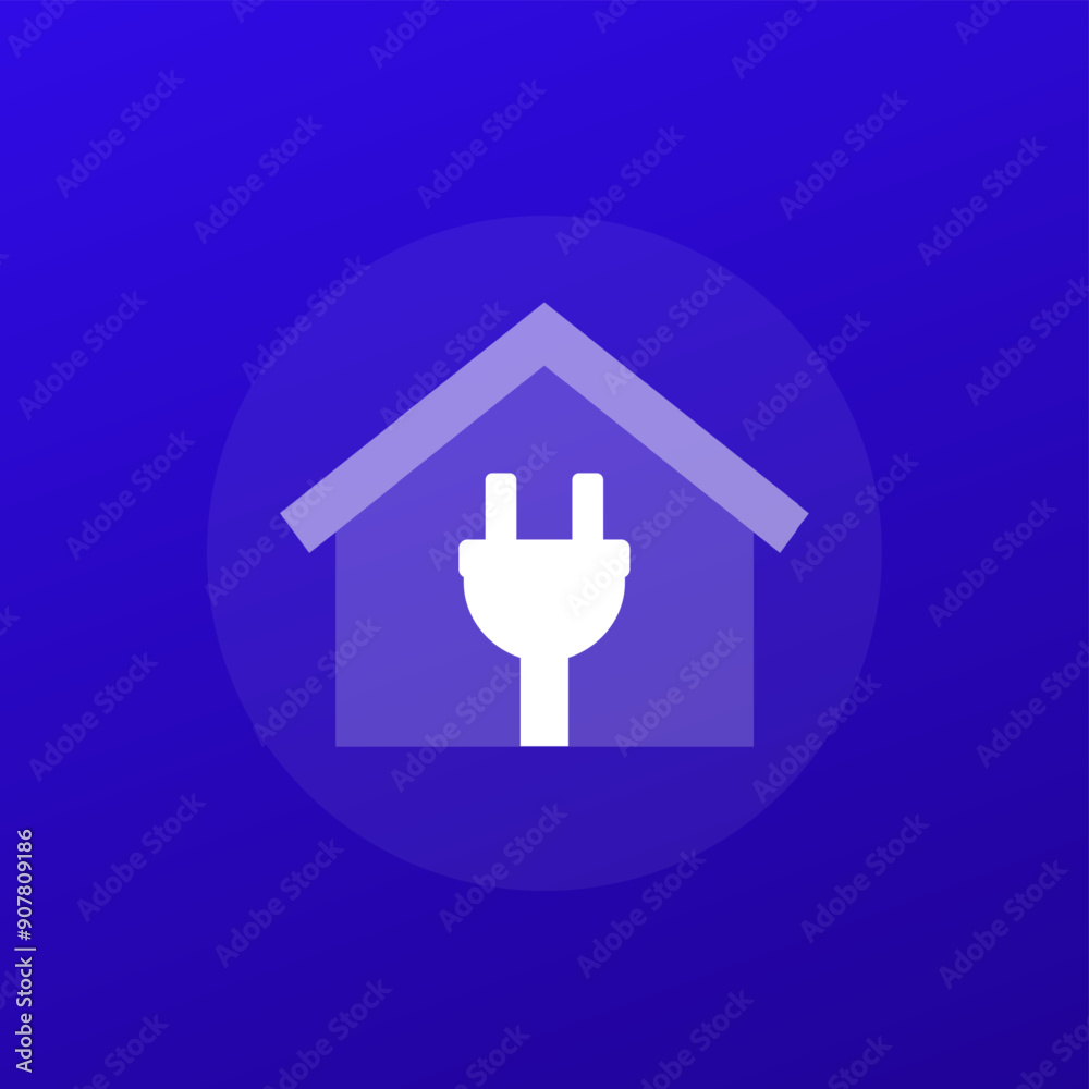 Poster electric home icon, house and plug, transparent design