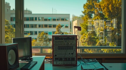 Audio Equipment by a Window.