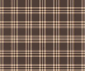 Plaid pattern, brown, yellow, seamless pattern for textiles and design of clothing, skirts, pants, aprons, tablecloths, blankets or decorative fabrics. Vector illustration.