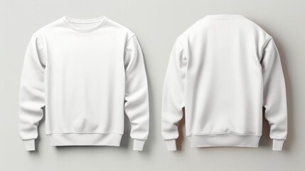  White sweatshirt template. Pullover blank with long sleeve, mockup for design and print. Sweatshirt front and back view isolated on white background. MZ