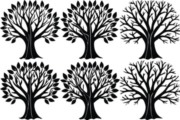 Obraz premium Six Black Silhouettes of Trees in Different Seasons
