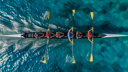 Rowing team sport competing in deep sea.