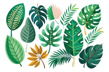 A Collection of Diverse Tropical Leaves in Various Green Hues
