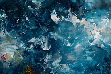 Deep blue paint texture, abstract art by oil painting on canvas background. Generative AI