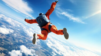 A man in a jumpsuit is flying through the air