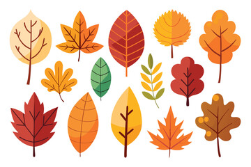 Fototapeta premium Collection of Colorful Autumn Leaves with Various Shapes and Colors