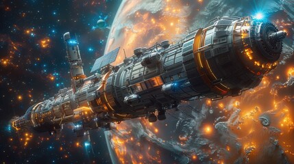 Futuristic Space Station Orbiting Earth