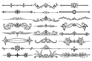 Collection of Hand-Drawn Decorative Dividers with Floral Motifs