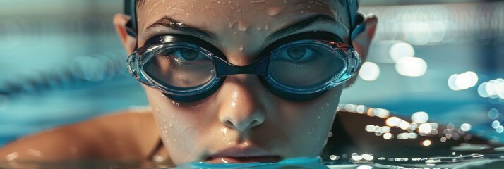 Developing a Winning Mindset Focused Female Swimmer Adjusting Goggles