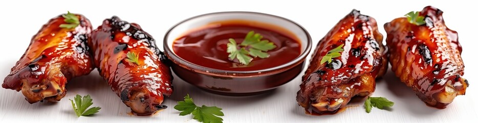 Isolated juicy chicken wings with sauce isolated on a white background
