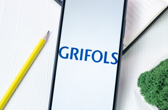 New York, USA - 1 August 2024: Grifols Logo on Phone Screen, Company Icon on Display