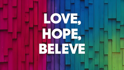 Love, Hope, Believe colorful background and text (T-shirt Design Motivational Quote, Illustration ,Typography)