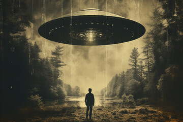 Contemporary artwork photo collage pop art vintage pinup trend style wallpaper Generative AI technology