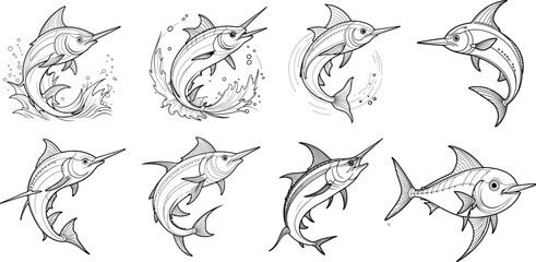 fish hand drawing coloring page and outline clipart vector design